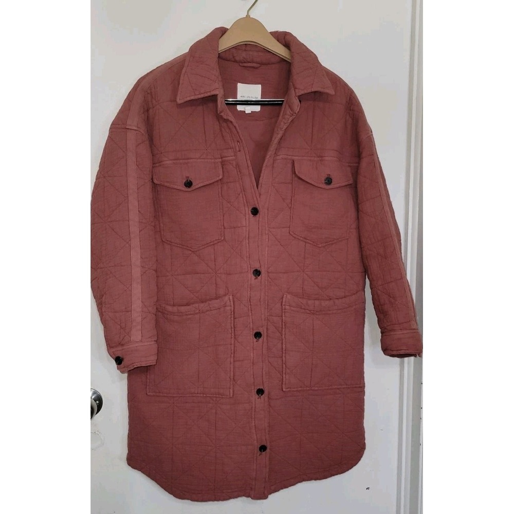 Avec Les Filles Quilted Cotton Gauze Long Oversized Shacket Sz MISSING 1 BUTTON - Picture 2 of 16